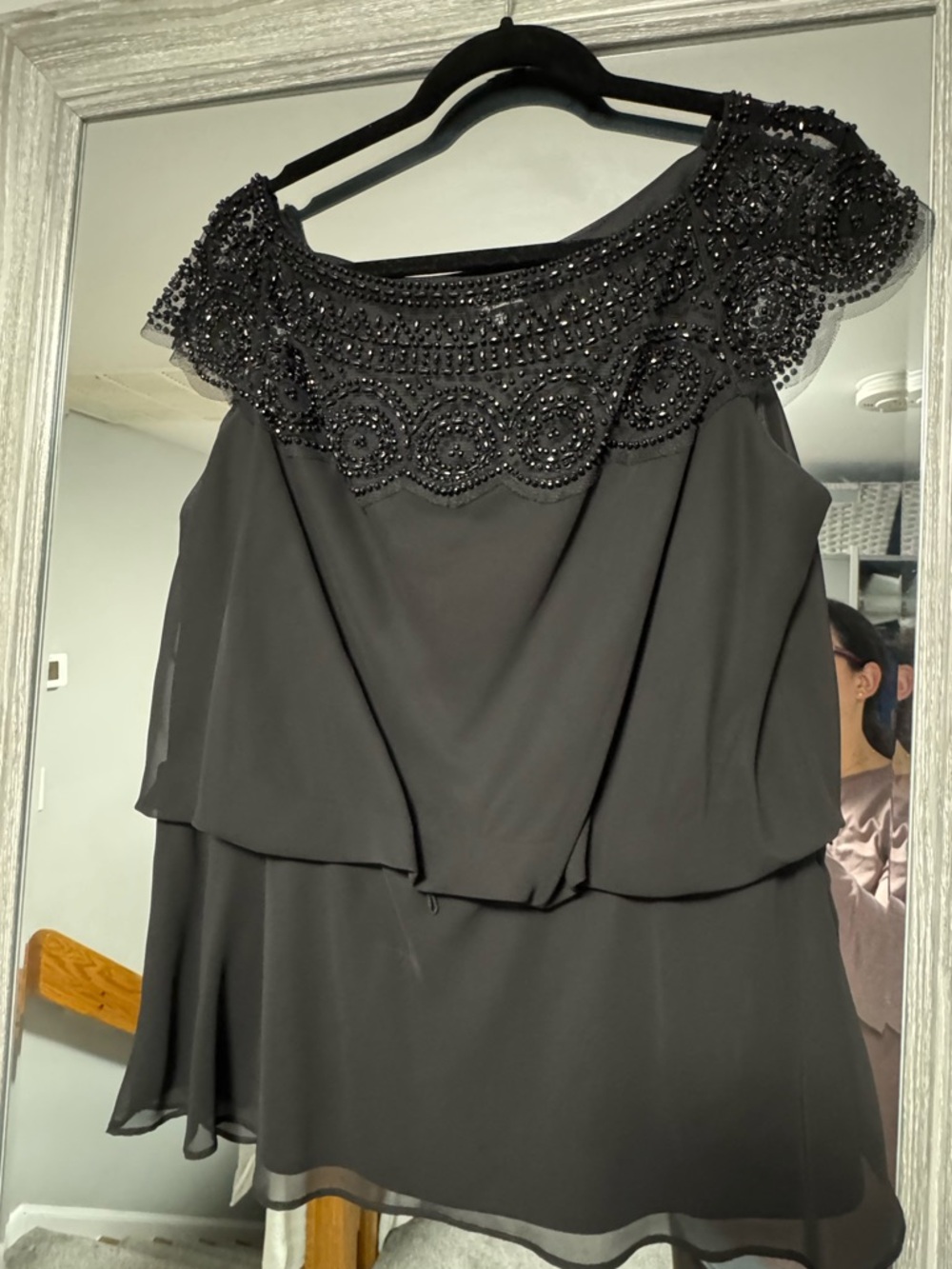 Xscape Black Beaded Off-Shoulder Layered Blouse